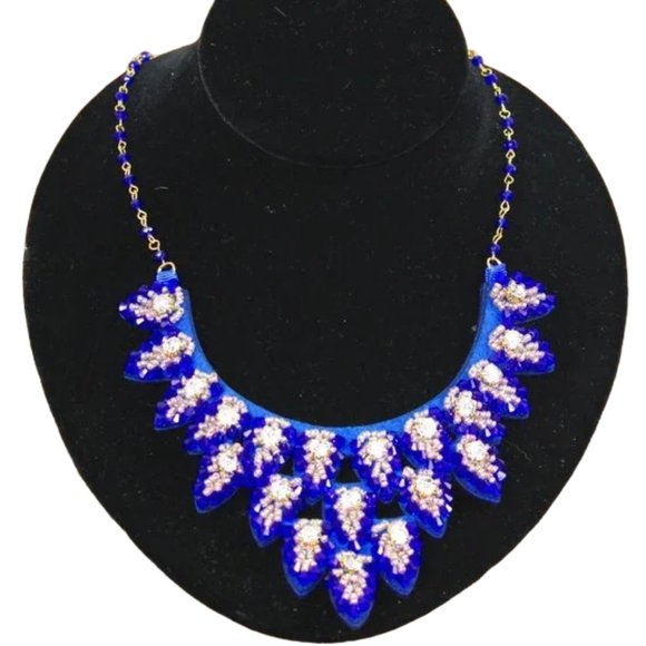 Carolee Jewelry - Carolee Royal Blue Simulated Diamond Bead & Crystal Bib Statement Necklace